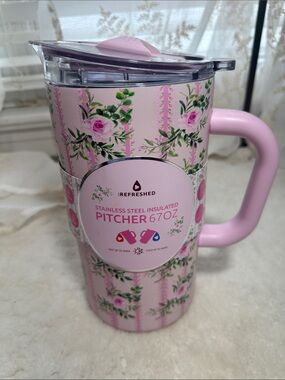 Stainless steel 67 oz pink floral pitcher